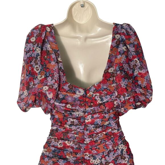 NWT Zara Floral Puff Sleeve Ruched Mini Dress Size XS - Picture 11 of 14